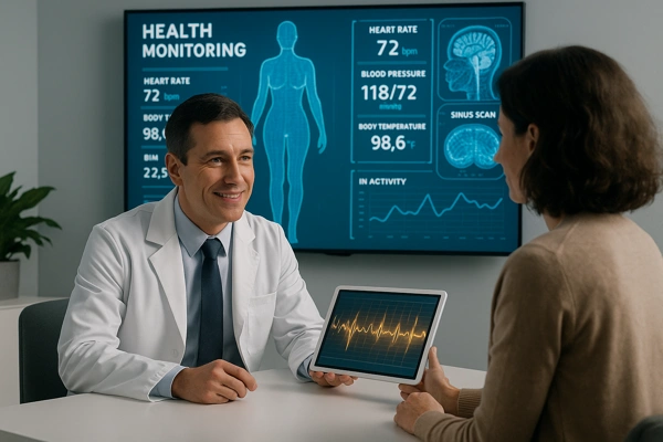 7-Mudanças-Mais-Surpreendentes-No-Planeta
Tecnologias de saúde preventiva em 2025 com médico usando tablet e monitor digital.