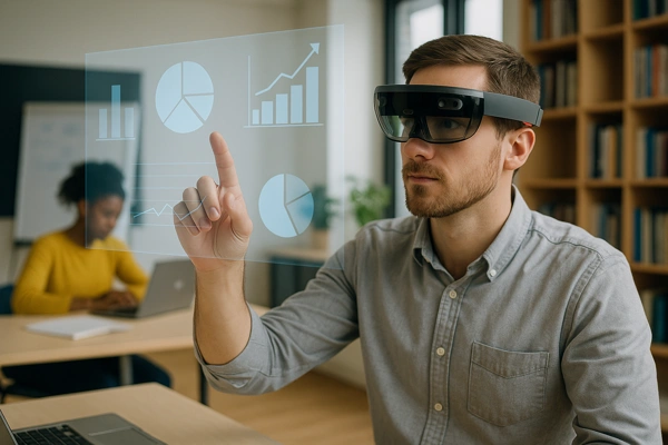 Invençoes-modernas-que-estao-mudando-o-mundo
Profissional usando óculos de realidade aumentada em ambiente moderno, representando o uso da tecnologia no trabalho e na educação