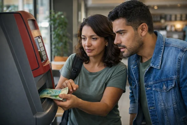 Pessoa utilizando dinheiro físico em situação cotidiana no Brasil, representando hábitos tradicionais