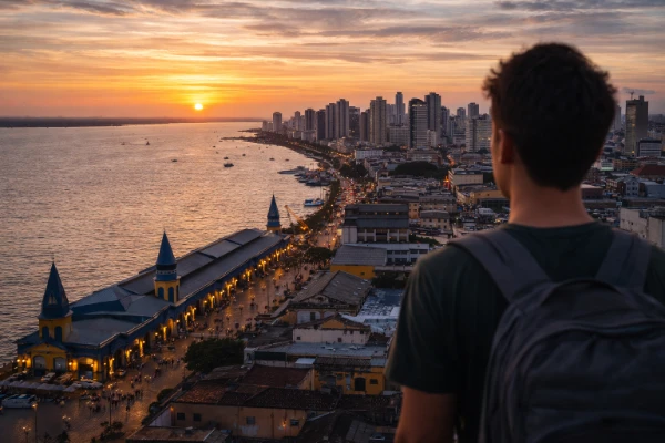 Belém em 2026 com paisagem urbana simbolizando saída de jovens e migração interna