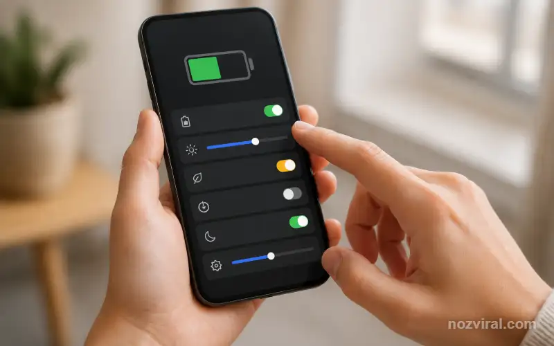 Aplicativos que consomem sua bateria sendo controlados nas configurações de economia de energia de um smartphone moderno.