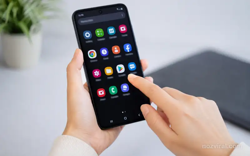 Seu celular está sendo monitorado? Pessoa verificando aplicativos instalados e permissões suspeitas em um smartphone.