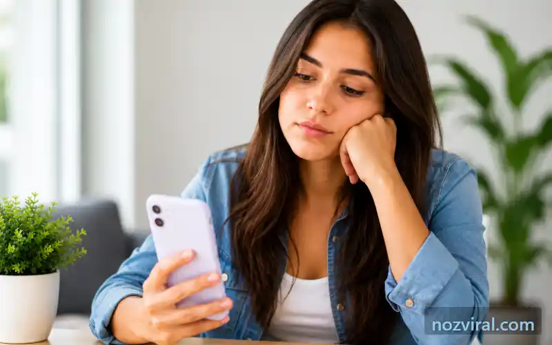 Mulher olhando para o celular enquanto busca como reduzir o tempo de tela.