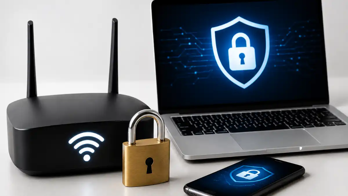 proteger dados em redes Wi-Fi públicas com conexão segura em notebook e celular.
